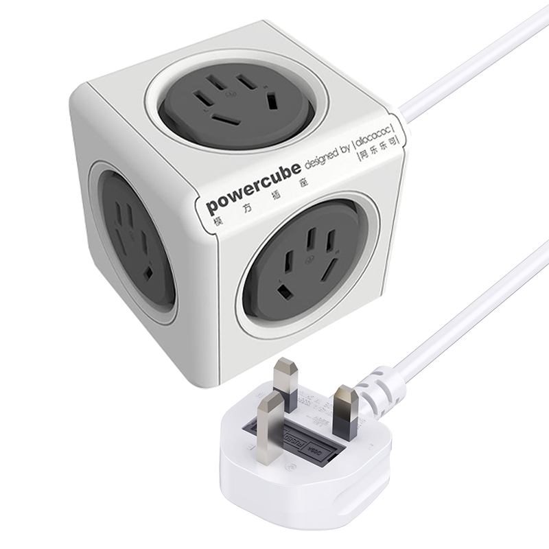 Aleleke English Standard Converter, Portable Travel Adapter, German Red Dot Award Winner, 3-Prong Power Supply, Heat Resistant, PC Material, 5-Hole, 1.5 Meters, Magic Cube Socket, Universal for Multiple Countries