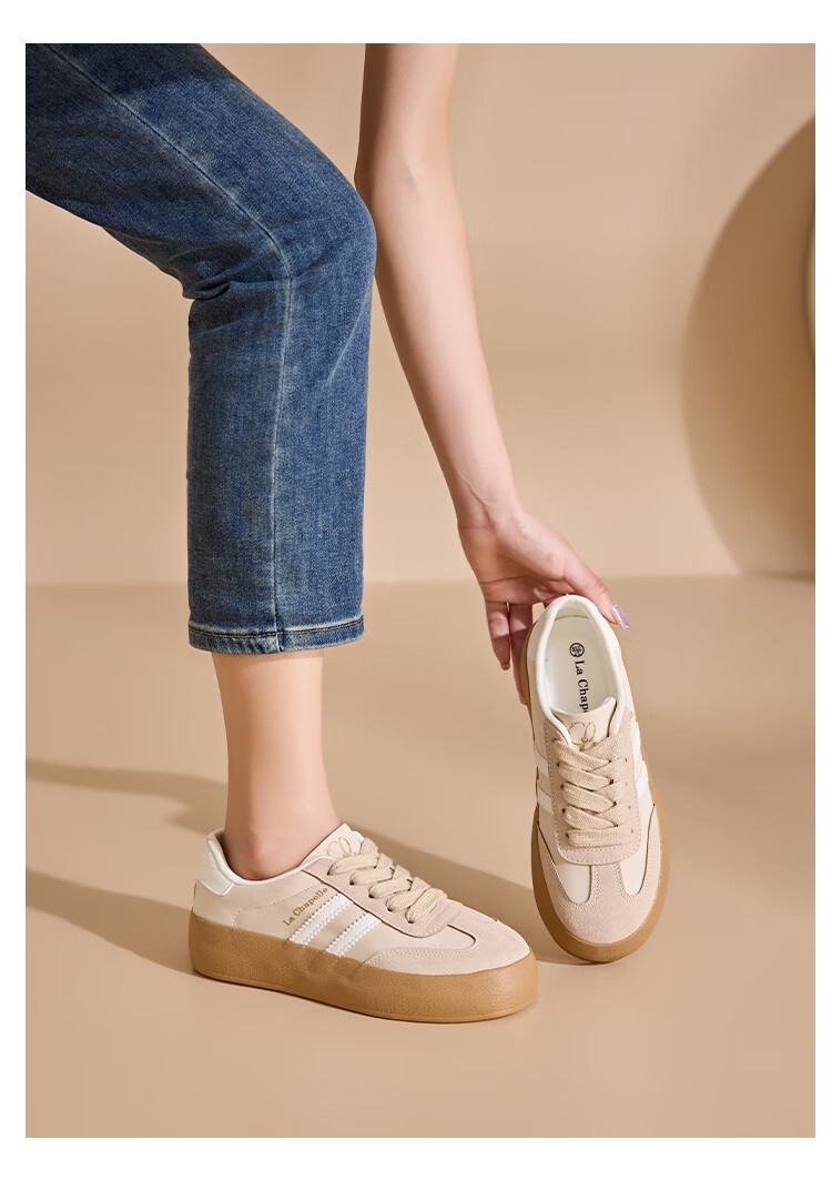 La Chapelle Women's Shoes, Training Shoes for Women, Versatile Thick-Soled White Sneakers, Low-Top Casual Skateboard Shoes for Women-079BR Beige/black 37 14