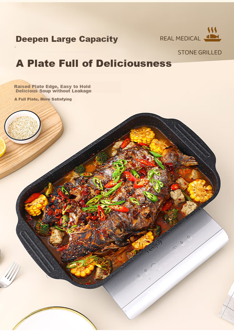 Vnash Deep Square Fish Grilling Plate, Steaming And Baking Fish Pan, Snack Plate, Barbecue Grill, 40cm, Carbon Steel 3