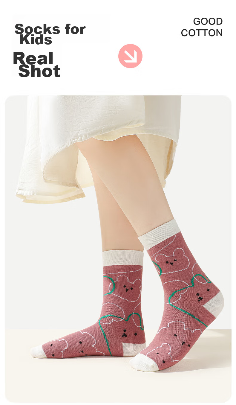 LangSha Children's Socks, Girls' Spring Autumn Winter All-Season Mid-Calf Cotton Socks, Comfortable Elastic Breathable Princess Socks for Older Girls 16