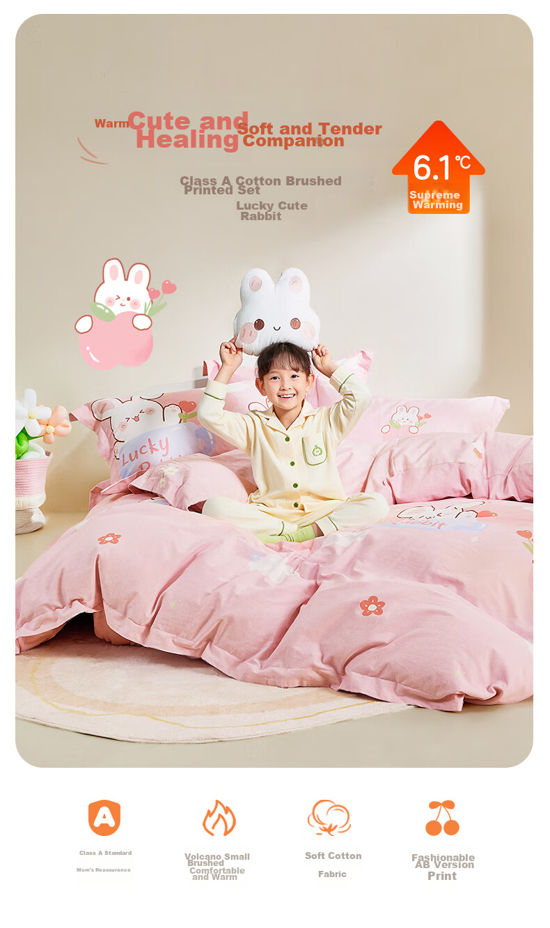 Luolaikids Three-Piece Set, Maternal And Infant Class A Pure Cotton Brushed Dormitory Single Bed Fitted Sheet, Duvet Cover, Pillowcase 1