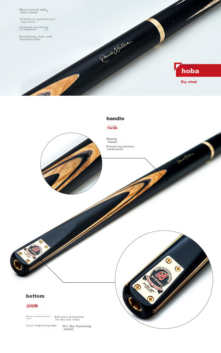 RILEY Pool Cue RBW-600 Snooker Small Tip Black 8 Chinese Eight-Ball Medium Tip Black Eight Billiard Cue 9.5mm 4