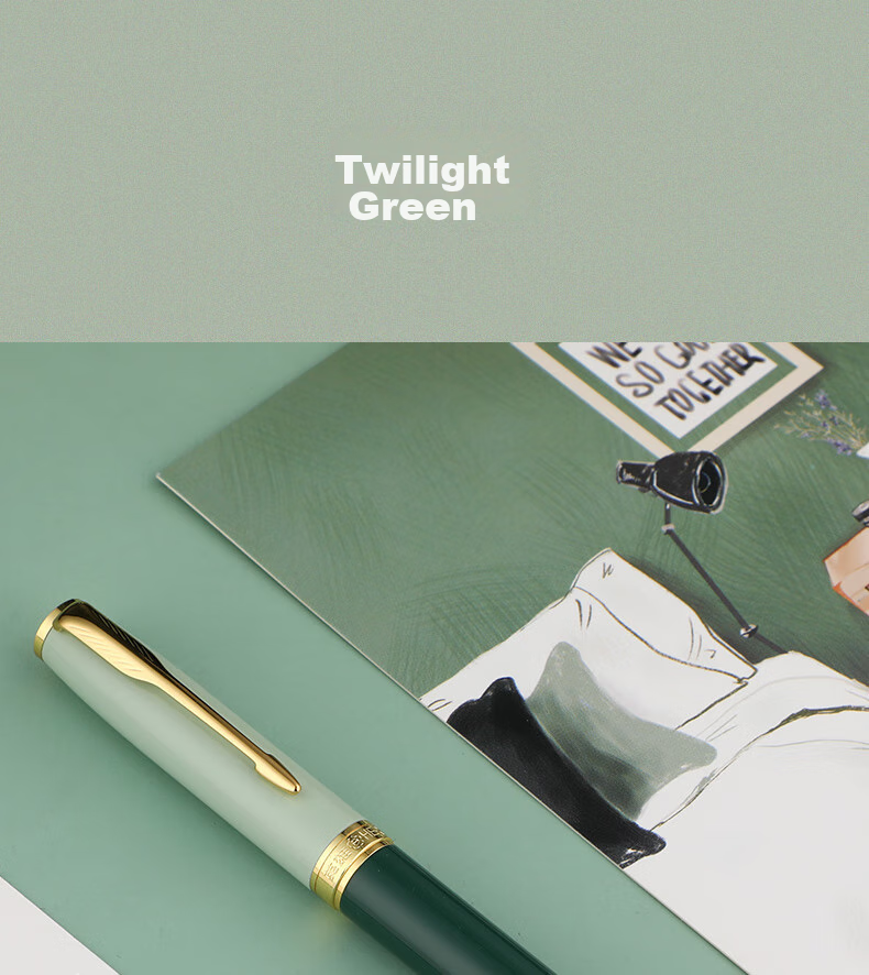 HERO Fountain Pen E609 Extra Fine Iridium Daily Writing Business Calligraphy Practice Pen for Third Grade Elementary And Middle School Students, Boys And Girls Ink Pen Twilight Green Simple Packaging EF Hidden Nib 20