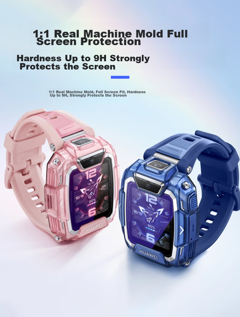 KMaxAI Protective Case And Screen Protector Set for Huawei Children's Watch 5 Pro + Tempered Glass Film, Soft Rubber Case, Anti-Scratch Eye Protection Film, Protective Shell, Transparent Blue 7