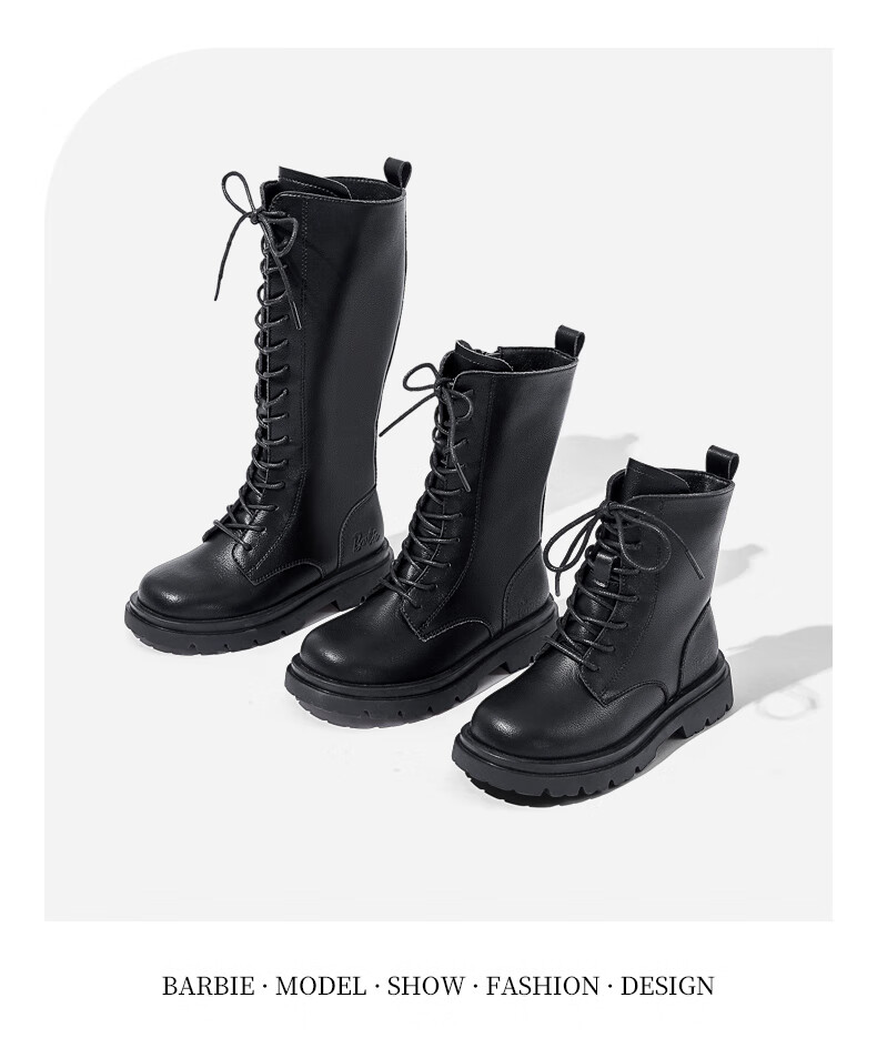 Barbie Girls' Spring And Autumn Martin Boots, Single-Lined Short Leather Boots, Versatile Black Boots for Children, DA6569 Black Size 28 3