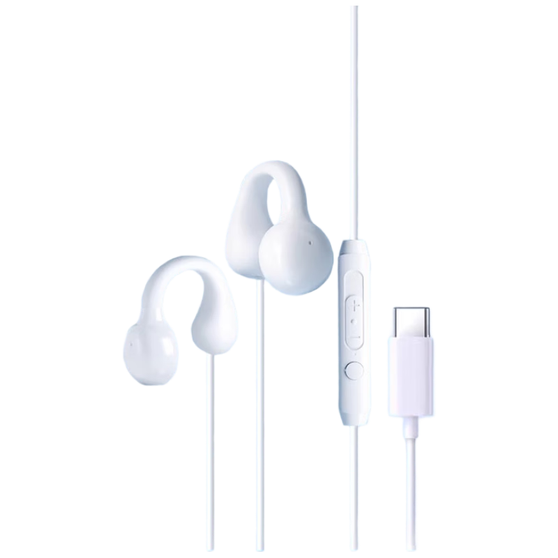 KOVOL [Over 50,000 Sold] Wired Earphones, Clip-On Bone Conduction Concept, Not In-Ear, Hanging Ear Style, for Sports, Running, Head-Mounted, Computer, Mobile Phone, Laptop Headset, Type-C