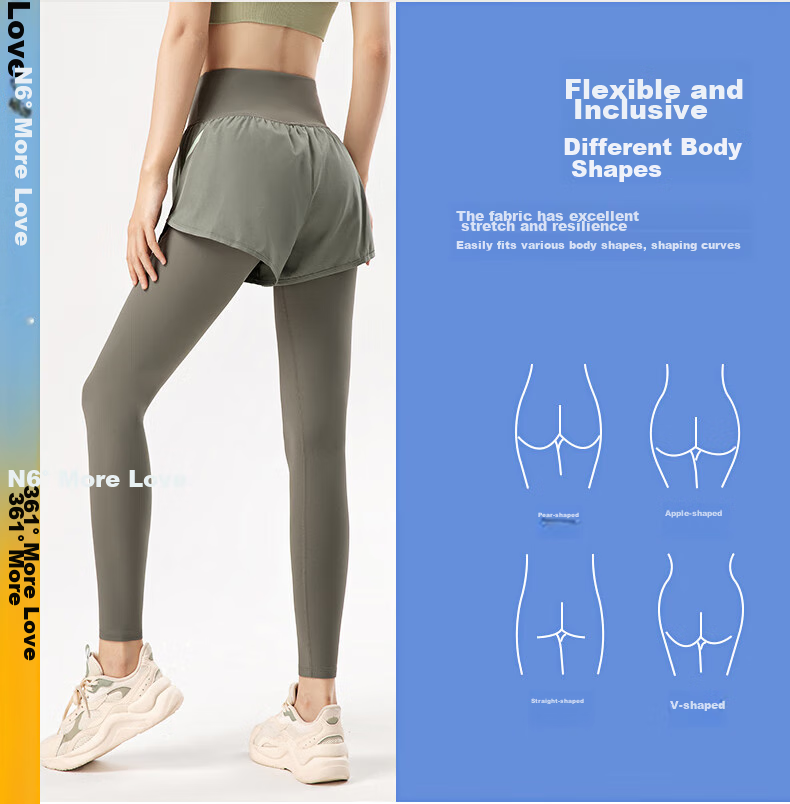 361° Women's Sports Pants, Fitness Leggings, Faux Two-Piece Yoga Pants, High-Waisted, Butt-Lifting, Slimming, Yoga Wear for Running 9