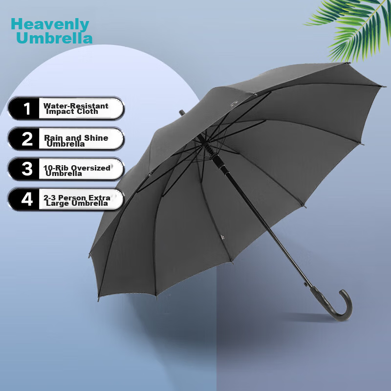 Tiantangshan Windproof Double Umbrella, Long Handle, 10 Ribs, Extra Large Size, Semi-Automatic Straight Pole, Suitable for Both Sun And Rain, Business Umbrella, Sky Gray Color