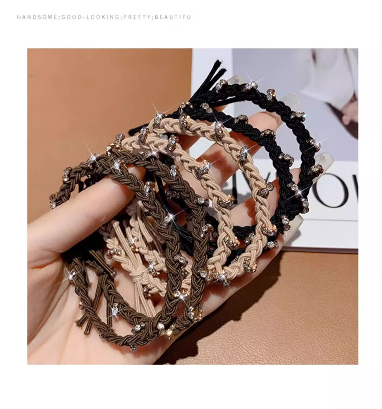LiQing Rhinestone Braided Hair Ties [5 Mixed Colors] High Elastic Durable Luxury Leather Hair Bands Hair Accessories 4