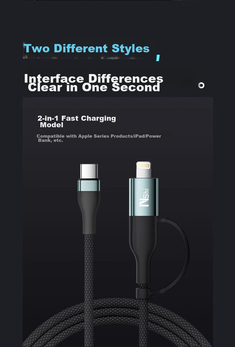 Nengshi 4-In Charging Cable, Type-C Data Cable, PD Dual-Head Fast Charging, Suitable for Apple IPhone, Huawei, Xiaomi IPad/tablet/laptop, 1 Meter 12