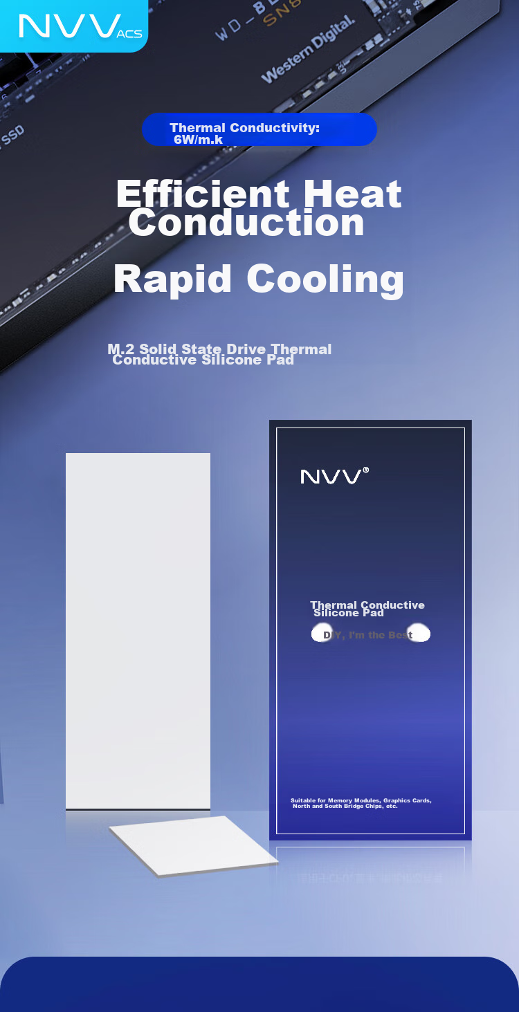 NVV M.2 SSD Thermal Paste, Heat Dissipation Silicone Pad, Thermal Conductive Silicone Gasket for SSD North Bridge, TC-615X Thermal Conductivity 6.0W 1