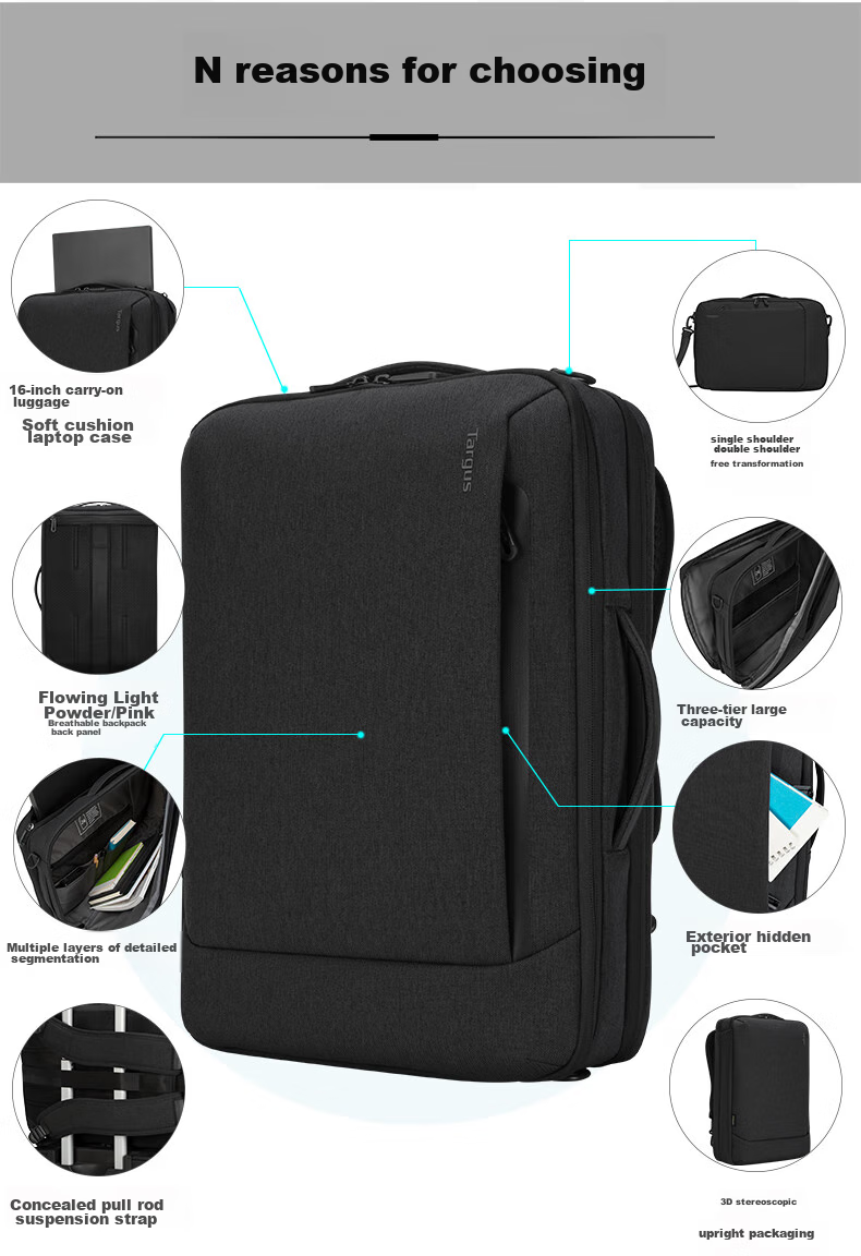 TARGUS Laptop Backpack, 15.6-Inch Business Backpack, Single Shoulder Crossbody Briefcase, Multi-Purpose Bag, Black, 587 5