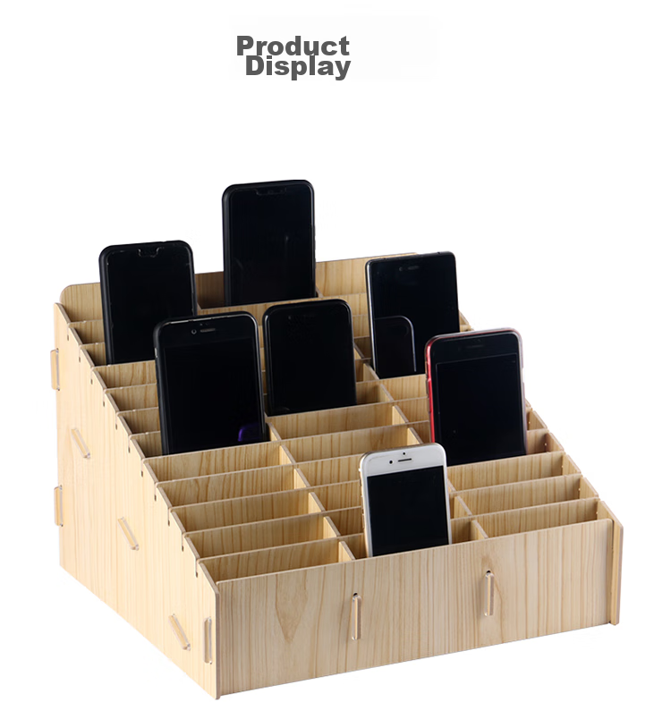 Jinlongxing Wooden Desktop Organizer Box with Multiple Compartments for Phone Storage, Office Meetings, Classroom Organization And School Supplies, 48 Slots 8