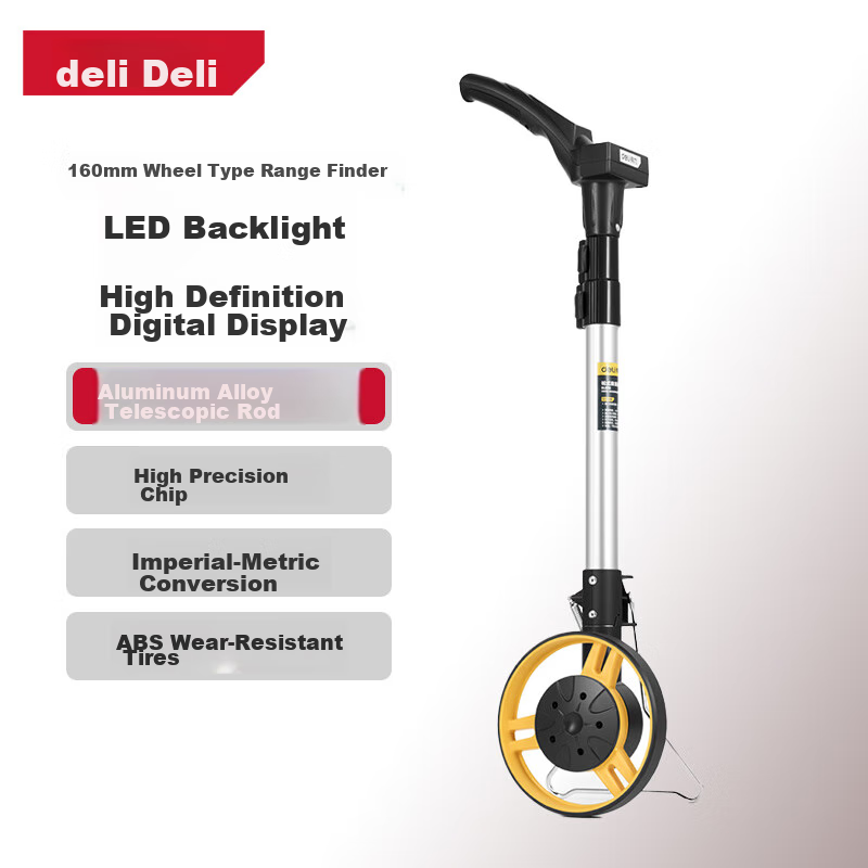 Deli Wheel Distance Meter Detachable Large Wheel Electronic Digital Measuring Wheel 318mm Outdoor Measurement