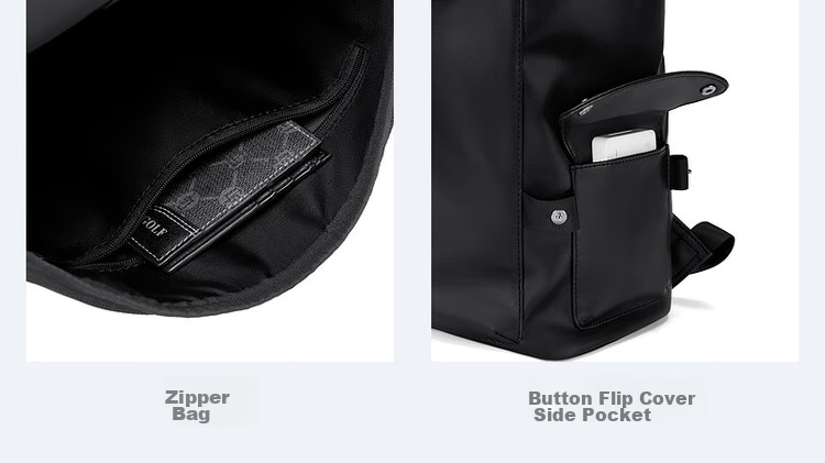 GOLF Backpack for Men, Casual Soft Leather Backpack, Laptop Bag for Students, Flip-Top Travel Outdoor Business Sports Backpack 7