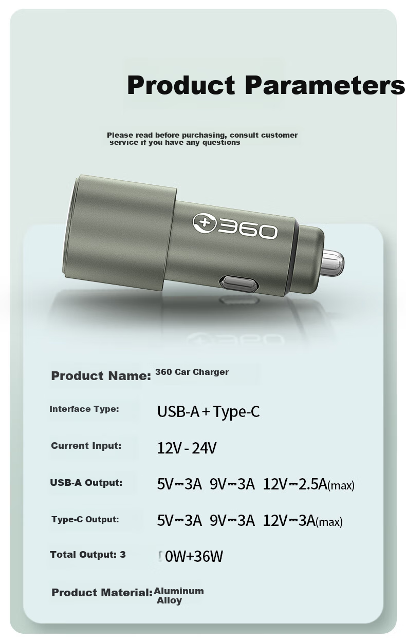 360 Car Charger 1A1C PD36W+66W Dual Super Fast Charging P661, Cigarette Lighter Adapter with Two Ports Converter, Compatible with Apple 17, Xiaomi, Huawei 2