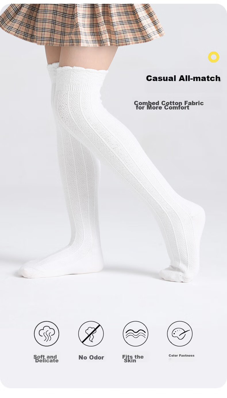 Barbie Children's Mid-Calf Socks, Girls' Spring And Autumn Long Socks, Baby Over-Knee High Socks, Girls' White Cotton Socks, Long-Legged Socks 2
