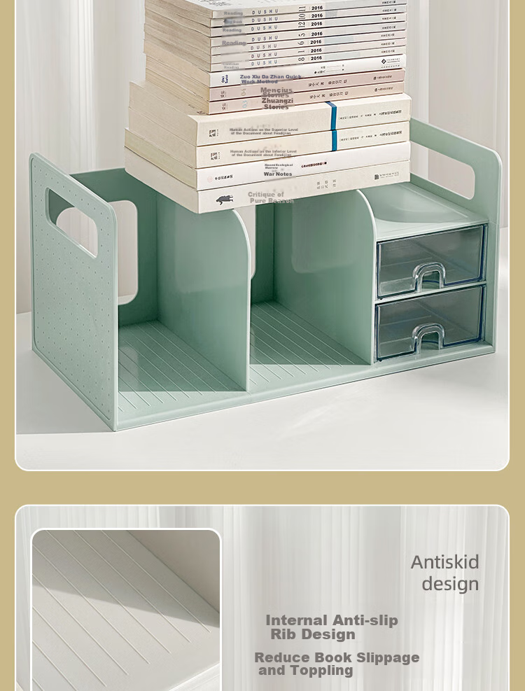 Sannianerban Large Multifunctional Desktop Bookend Shelf, Storage Organizer for Books, Desk Organizer for Dorm Room, Student Stationery And Children's Bookshelf, Office Supplies, White 7