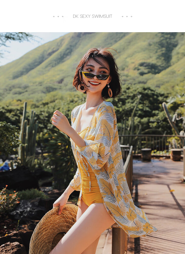 DK One-Piece Swimsuit for Women, 2026 New Popular Style, High-End Feel for Beach And Hot Springs, Deep Yellow (With Cover-Up), L 5