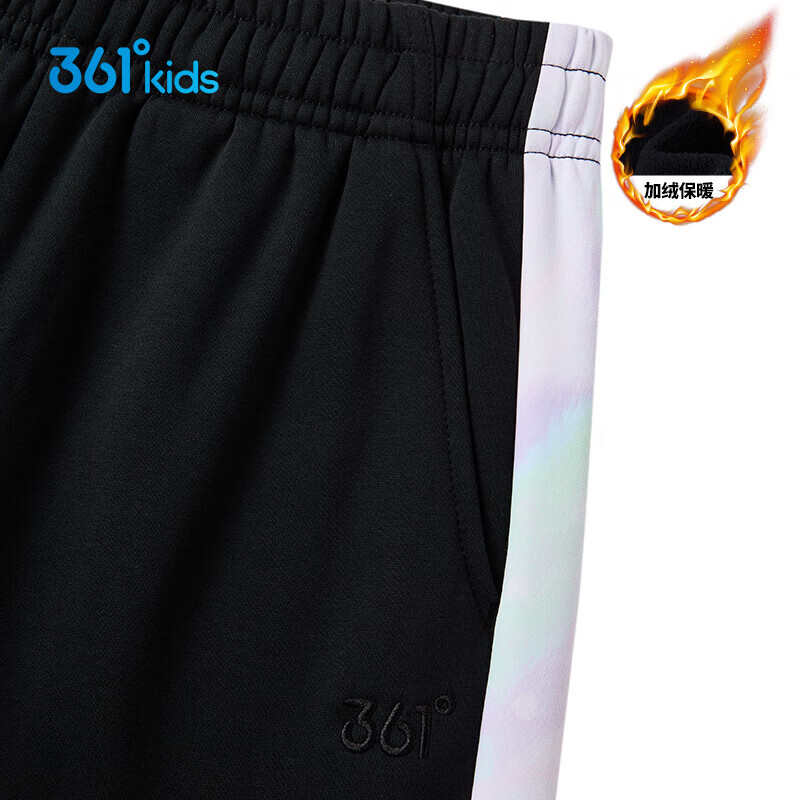 361° Kids Girls' Long Pants 2025 Winter Elastic Knit Fleece Lined Warm Pants Black Size 150