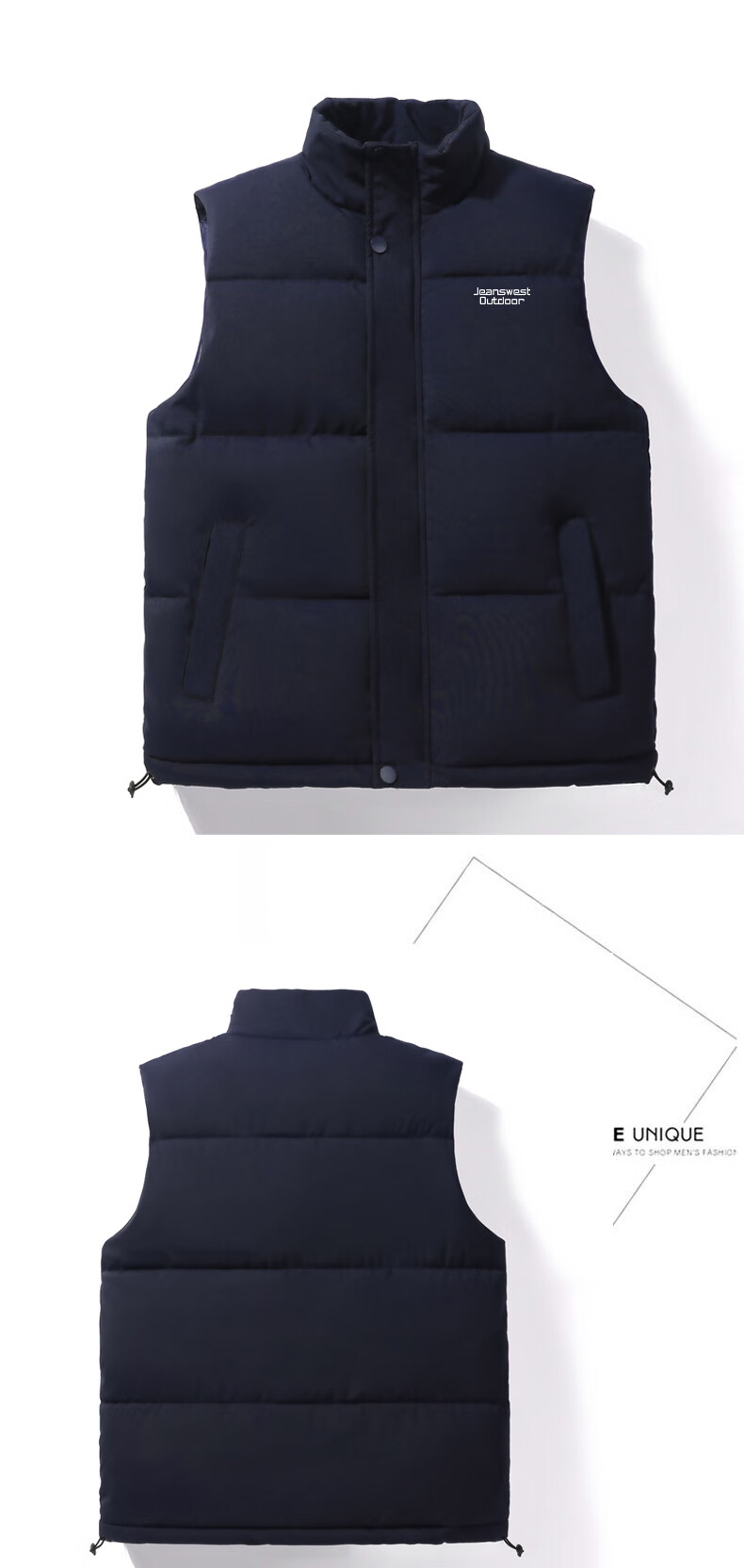JEANSWEST OUTDOOR Yibo Wang Endorsed Men's Vest Jacket Winter Trendy Stand Collar Fashion Loose Fit Men's Clothing Off-White XL 5