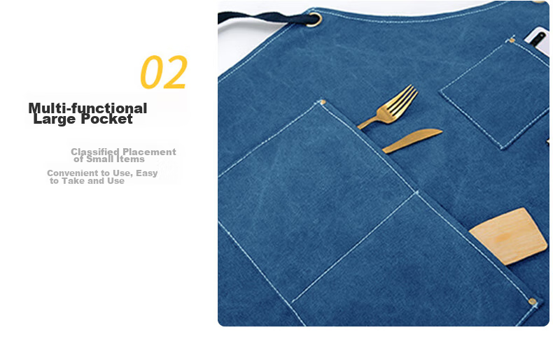 Canjiangjun Fashion Home Apron, Stain-Resistant And Oil-Proof Canvas, Thickened And Wear-Resistant, for Restaurant, Hairdresser, Bubble Tea Shop Work Uniform, Blue 7