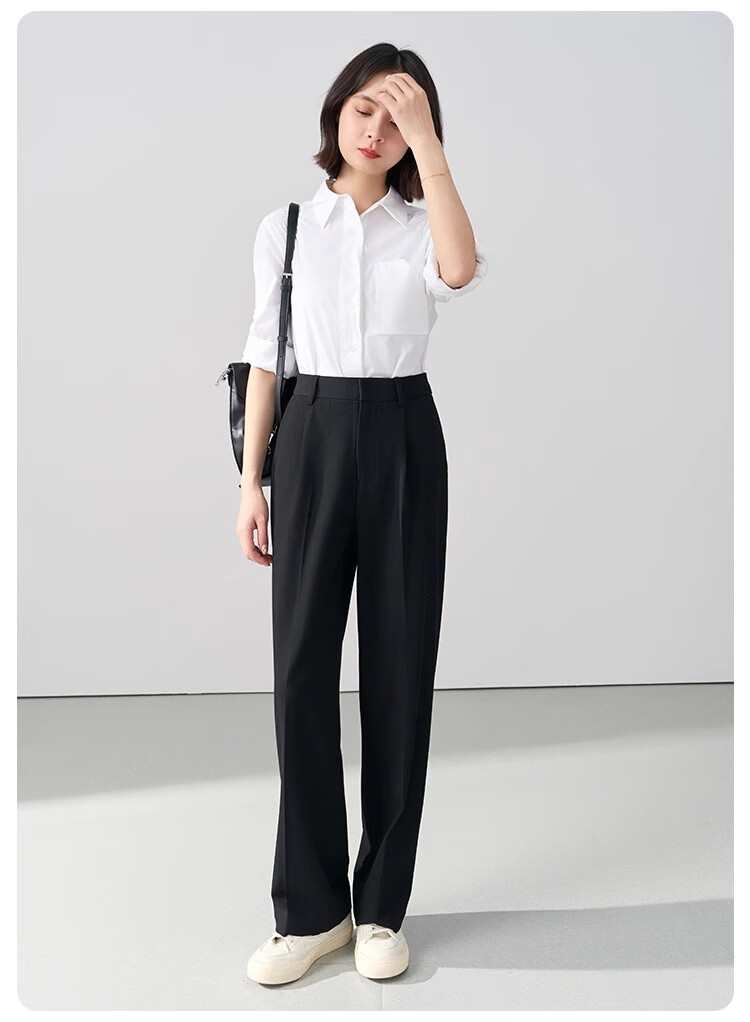 Bodexiaojie Women's Formal Suit Pants, Straight-Leg Trousers for Petite Figures, Professional Interview Attire, Black Dress Pants, Size S 14