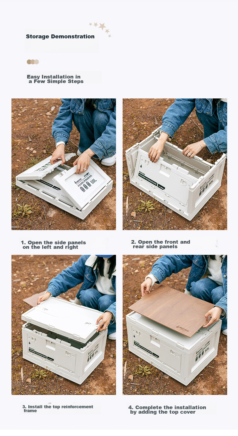 E-Rover Outdoor Storage Box, Camping Folding Box, Camping Organizer Box, Car Trunk Storage Box, Wooden Lid Clothes Storage Box 14