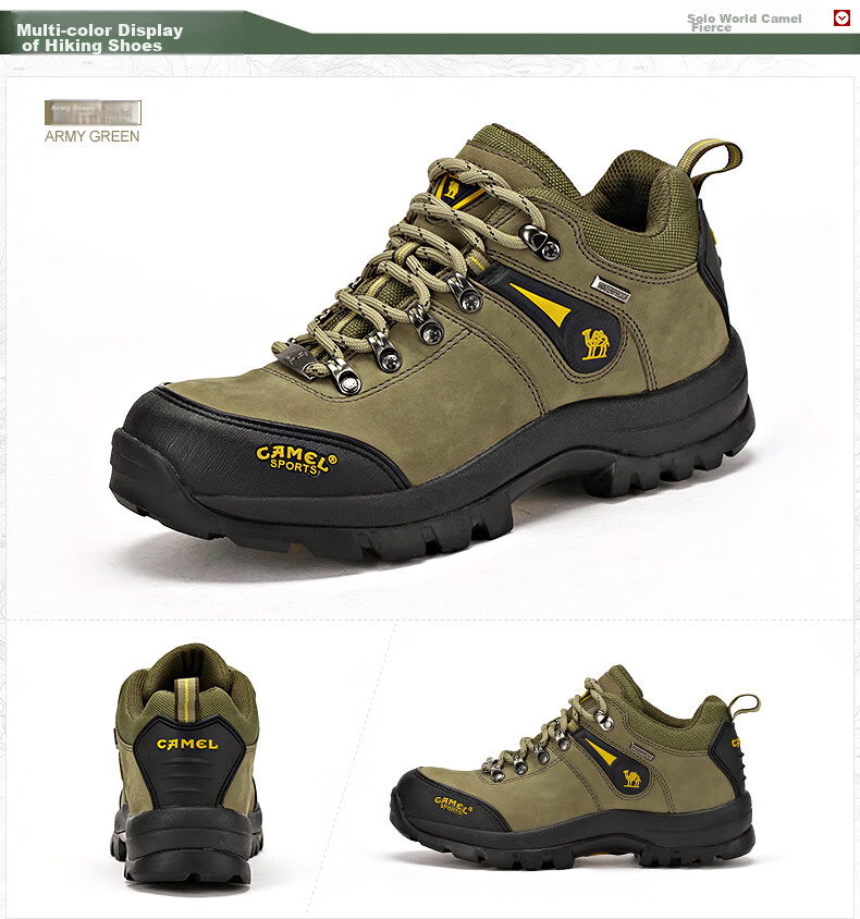 CAMEL Outdoor Hiking Shoes for Men, Durable Trekking Boots, Cowhide Outdoor Footwear A63202a6015 Army Green 38 13