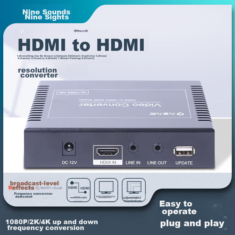 Jiuyinjiushi Video Resolution Converter HDMI Adapter 1080P to 2K/4K Frame Rate Conversion 60/50/30Hz Low to High 4K to 1080P Horizontal/Vertical Screen Rotation Crop 90-Degree Customizatio