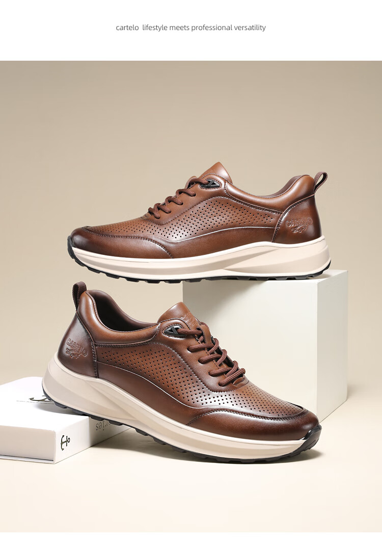 CARTELO Genuine Leather Men's Shoes, Business Casual Sports New Style for Autumn And Winter, Soft Thick-Soled Versatile Commuter Work High-End Black 26