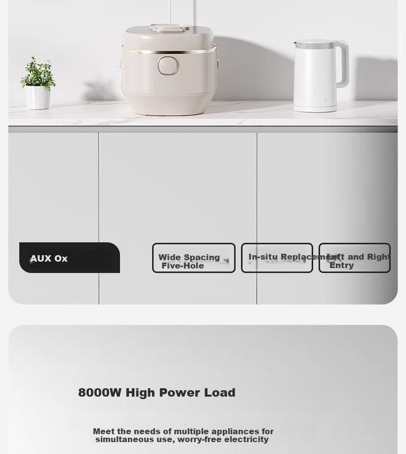 AUX Track Socket, Kitchen Surface-Mounted Power Strip, Sliding Rail Socket, Power Outlet Switch Socket, C6 Single Point 80cm Track + 5 White Five-Hole Sockets 2
