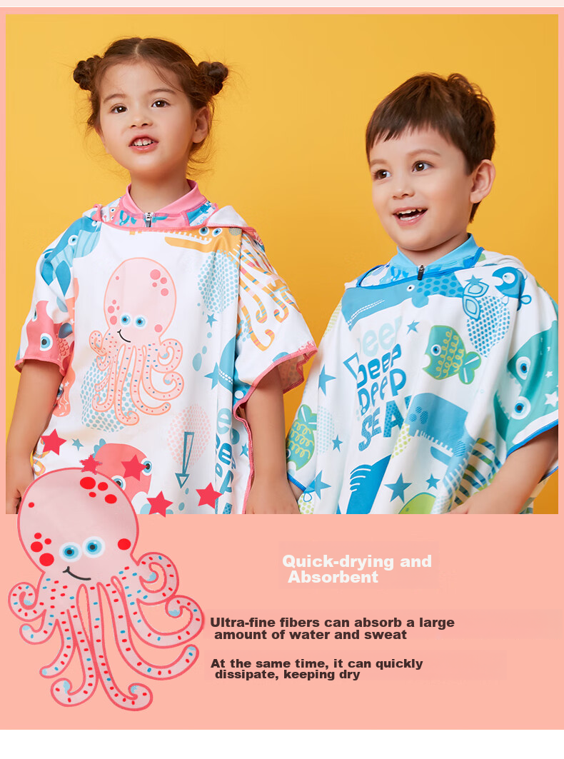 361° Kids Wearable Hooded Towel Absorbent Quick-Dry Bathrobe for Boys and Girls Swimming Beach Towel 3