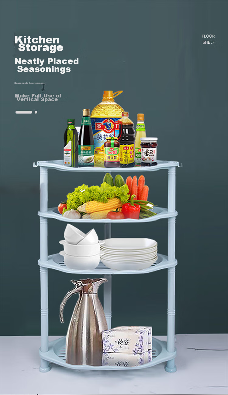 HOUYA Bathroom Storage Rack, Blue Four-Tier, Toilet Organizer Shelf, Floor-Standing Washbasin Rack, Kitchen Draining Rack 2
