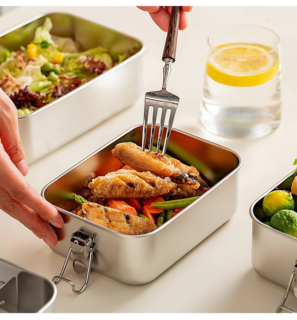 Onlycook Traditional Lunch Box for Office Workers And Cafeteria Use, Sealed Food Container for Steamed Rice, Food-Grade Stainless Steel Bento Box - Large Size 2
