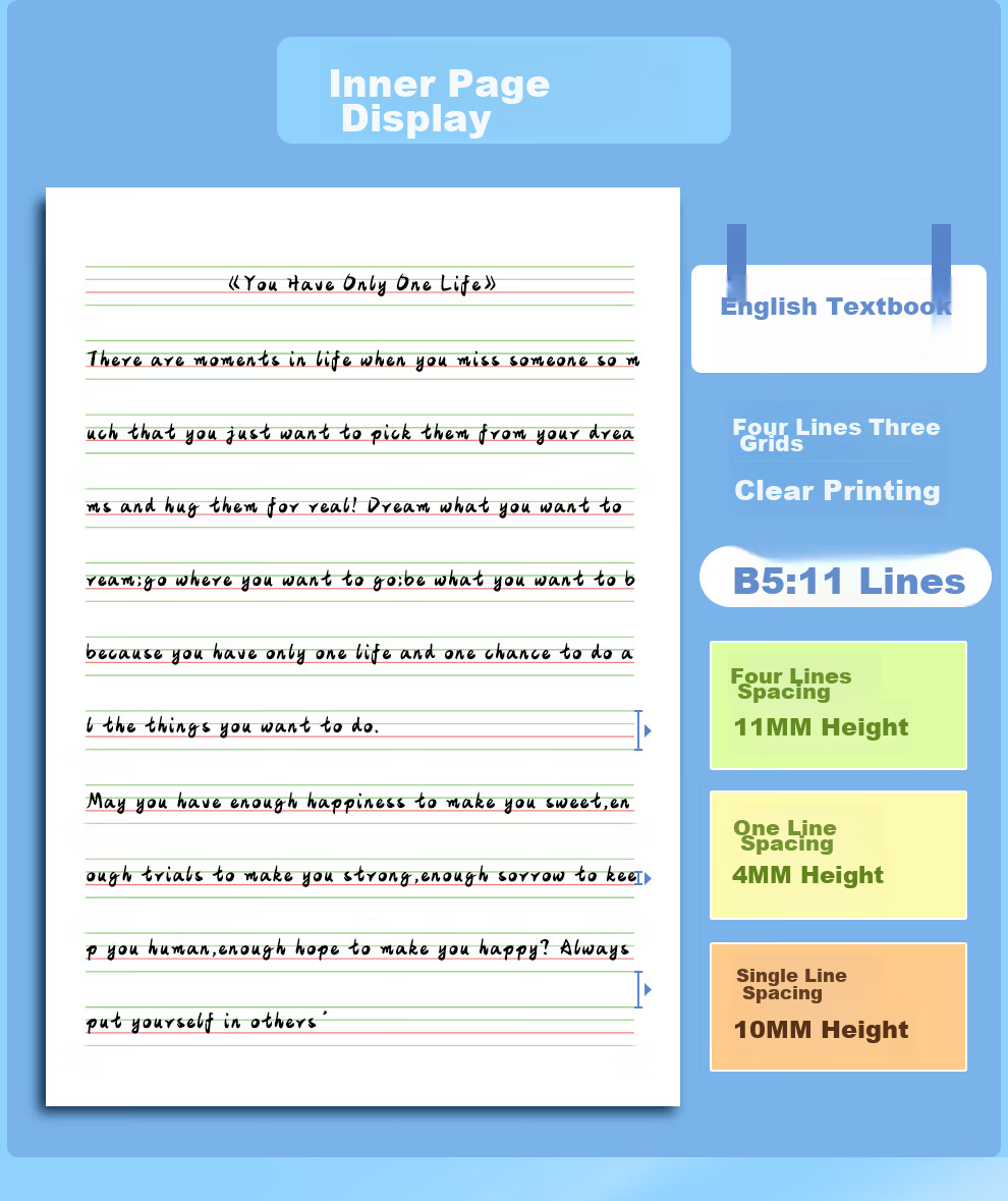 Faramon B5 English Notebook for Middle And Elementary School Students, Standard Four-Line Three-Grid 16k Large Thick English Homework Practice Notebook Yellow 10-Pack 5