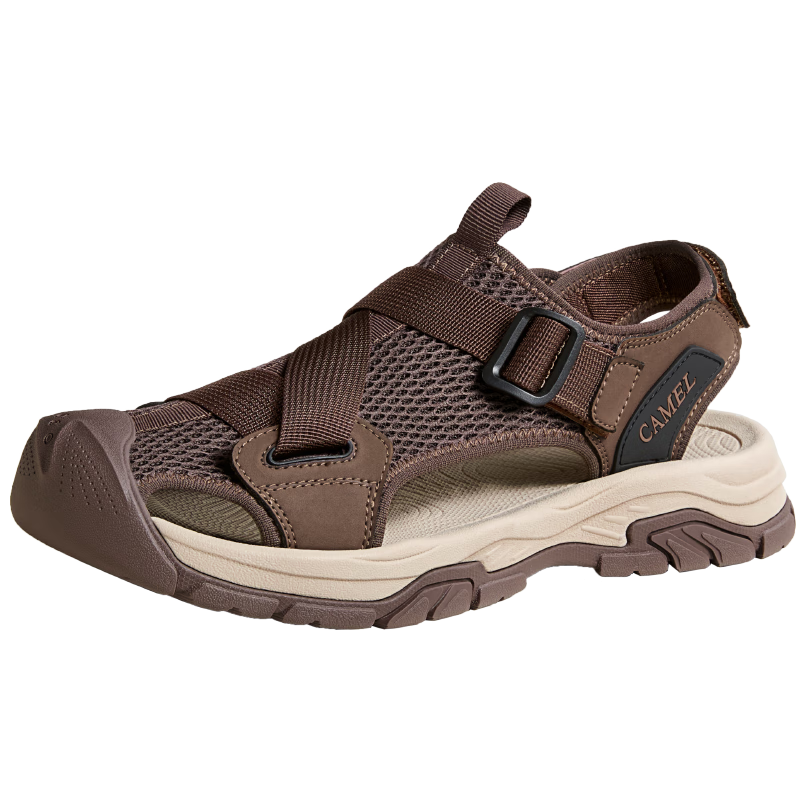 CAMEL Outdoor Casual Velcro Closed-Toe Perforated Beach Sports Sandals for Men G14M076677 Non-Enzyme Brown Size 40
