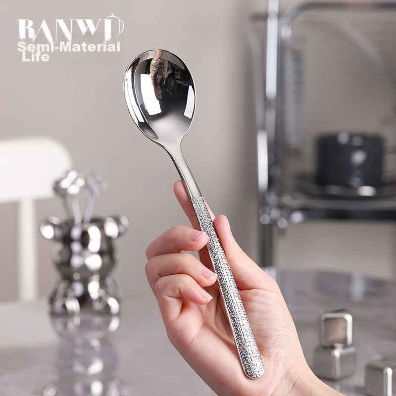 Banwushenghuo 304 Stainless Steel Soup Ladle, High-Quality Serving Spoon, Thickened Long-Handled Public Spoon, Round-Bottom Dining Spoon, Rice Spoon, Soup Ladle