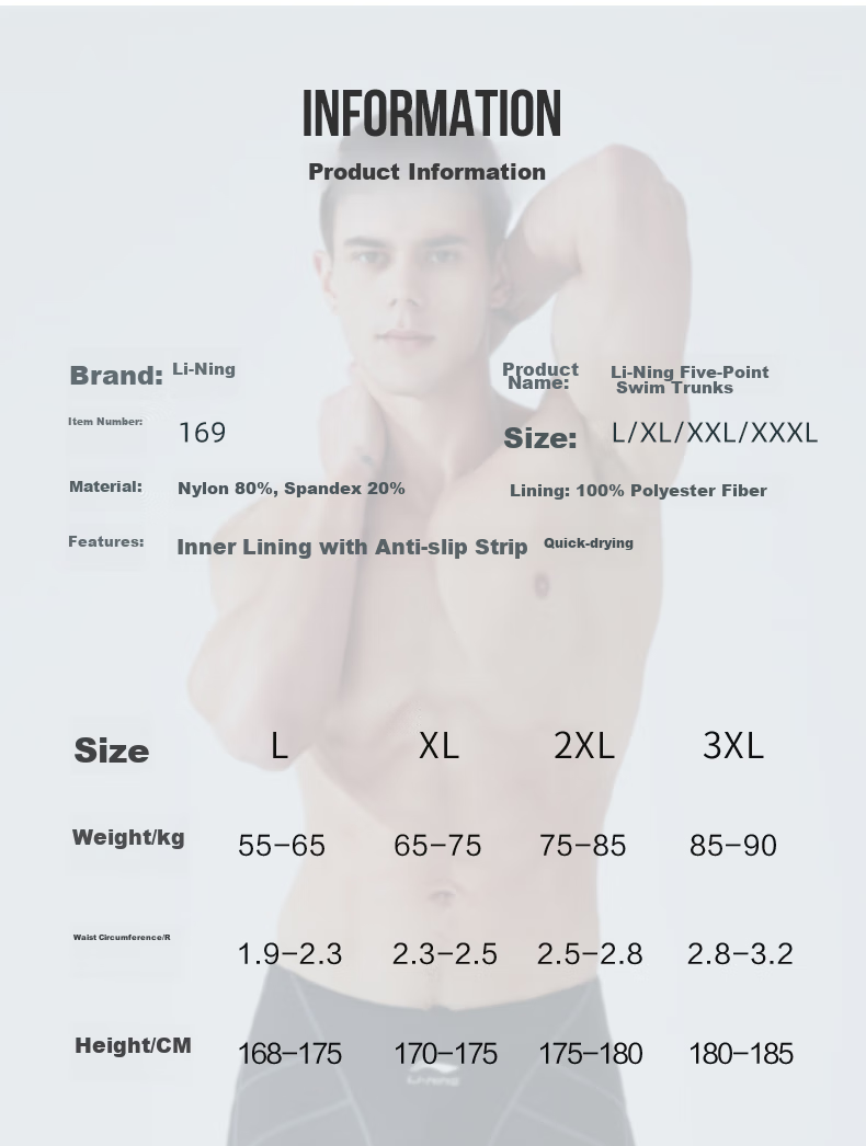 Li-Ning Swimming Trunks for Men, Quick-Drying Comfortable Knee-Length Swim Shorts with Silicone Swim Cap Set, 08-69 Black And Gray, Size L 7