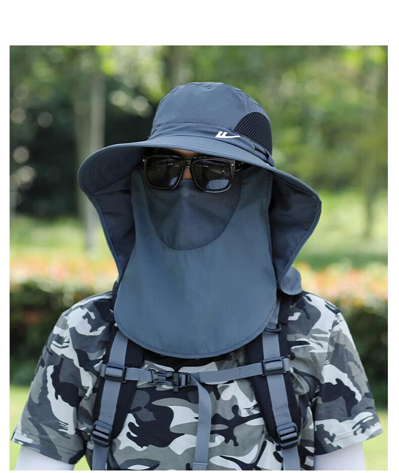 Huili Sun Hat for Men, UV Protection Face Covering Hat, Outdoor Neck Guard Fishing Straw Hat, Simple Fisherman Hat 10