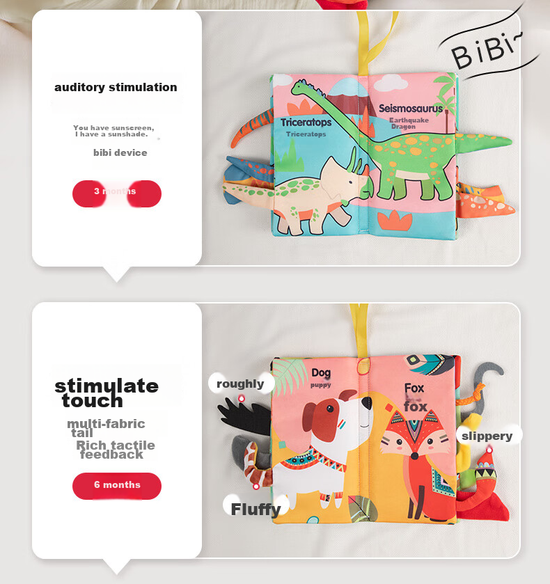 Beiboshi Babybox Early Education Infant Toy for 0-6 Months, Baby-Safe Chewable And Washable Animal Tail Cloth Book 4
