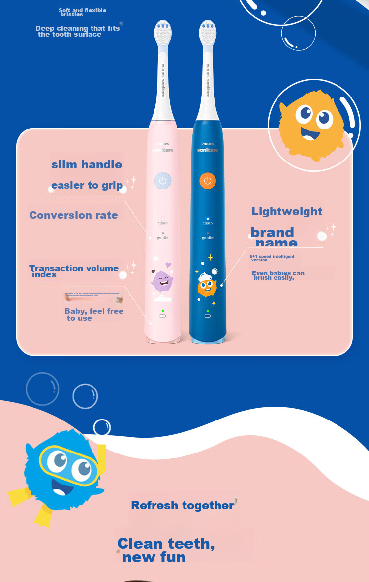 PHILIPS Children's Electric Toothbrush, Mengya Customized Exclusive Design with 2 Modes, 2 Customized Brush Heads for Kids, Birthday/children/students Gift HX2432/02 Pink 11