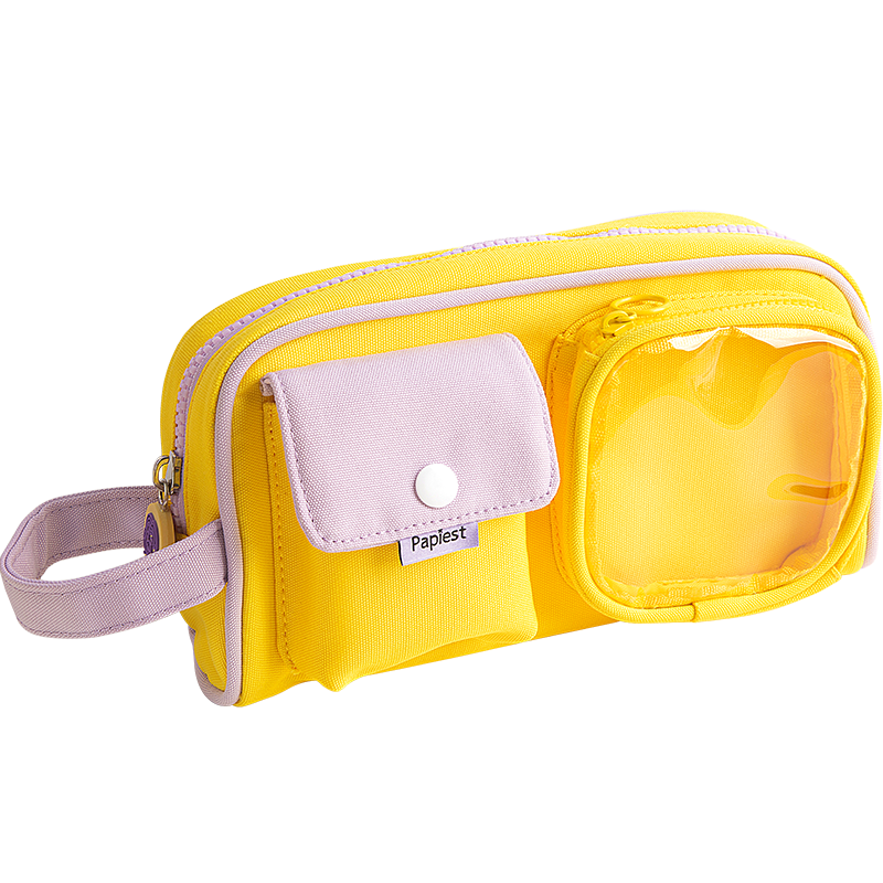 GuangBo Hourglass Pencil Case, Storage Bag for Students' Stationery, Multi-Layer Large Capacity Pencil Box, Exam-Specific School Gift, Yellow H00009