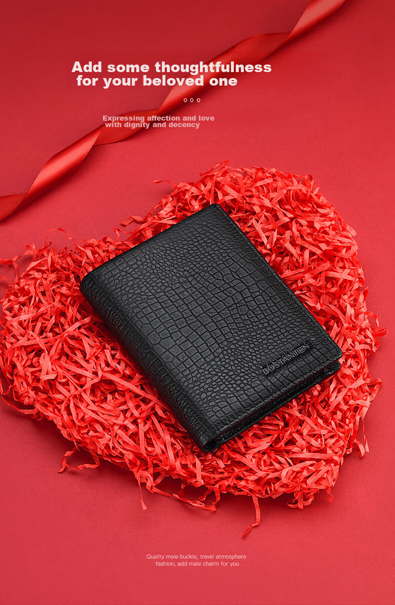BOSTANTEN Men's Wallet, Short Style, Top-Layer Cowhide Leather, Student Foldable Multi-Card Holder, Korean-Style Clutch Wallet 3