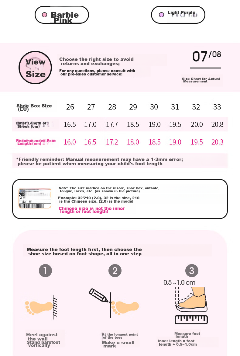 Barbie Girls' Sneakers with Rotary Buckle, Spring And Autumn Chunky Shoes, Light-Up Sports Shoes for Girls, DA6558 Pink Size 28 8