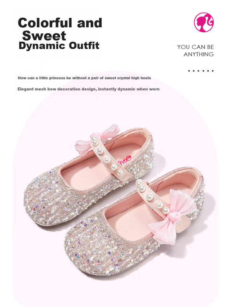 Barbie Girls' Crystal Shoes for Spring And Autumn, Shiny Dress Shoes for Girls, Stage Performance DA6726, Pink, Size 27 2