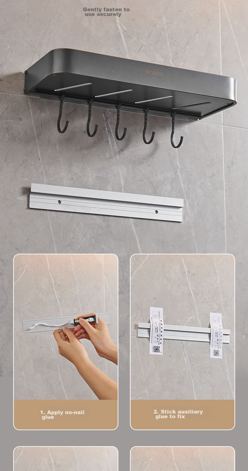 Ecoco Bathroom Storage Rack, No Drilling Required, Space Aluminum, 40cm Strong Load-Bearing, Rust-Resistant Wall-Mounted Bathroom Shelf 8