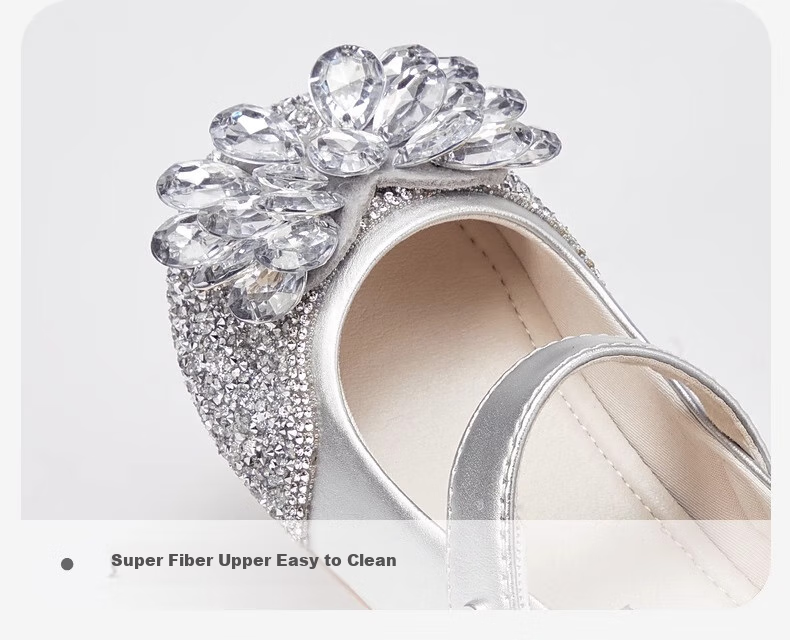DAVE & BELLA Children's Crystal Leather Shoes, Sparkling Autumn Princess Shoes for Baby Girls, Mary Jane Sandals 6