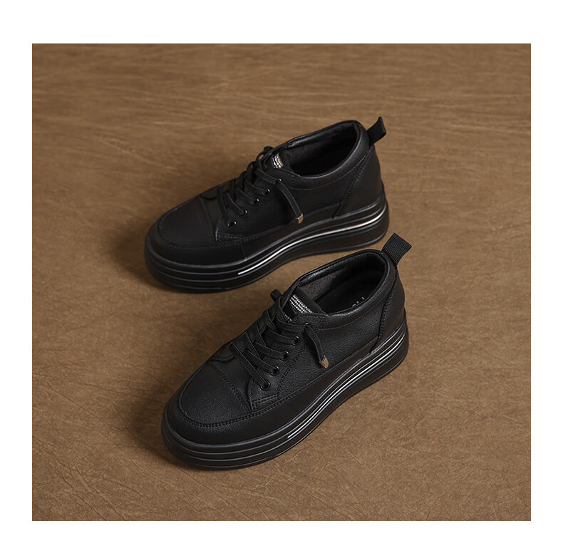 MULINSEN Women's New Thick-Soled Hidden Height Increase White Sneakers Spring Summer Casual Sports Shoes Slimming Versatile Black Size 36 16