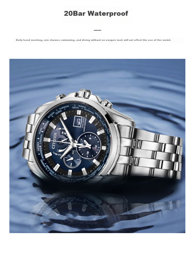 CITIZEN Watch for Men, Japanese And Korean Style, Eagle in The Sky, Eco-Drive, Radio-Controlled Steel Band, Black Dial, Gift for Boyfriend, AT9127-80E 9